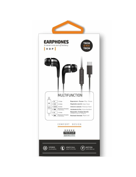 Auriculares Intrauditivos Tech One Tech earTECH TEC1305/ con Micrófono/ USB Tipo-C/ Negros