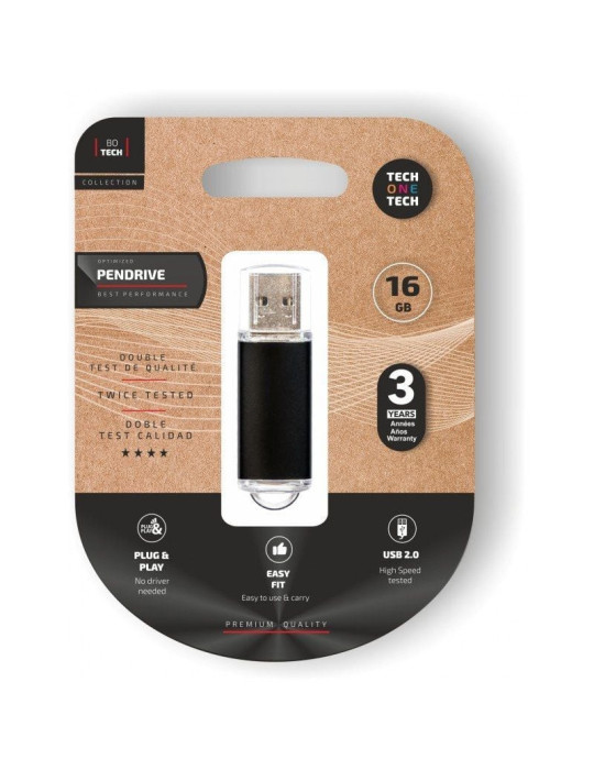 Pendrive 16GB Tech One Tech Basic USB 2.0/ Negro