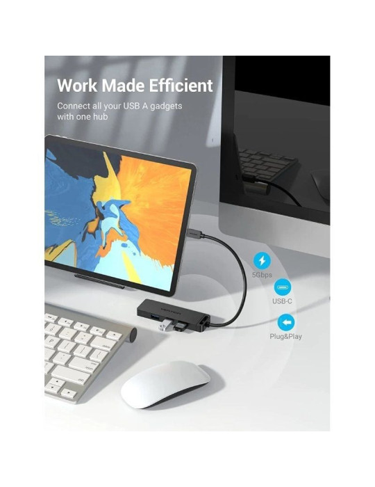 Hub USB Tipo-C Vention TGKBF/ 4xUSB/ 1xMicroUSB PD/ 1m