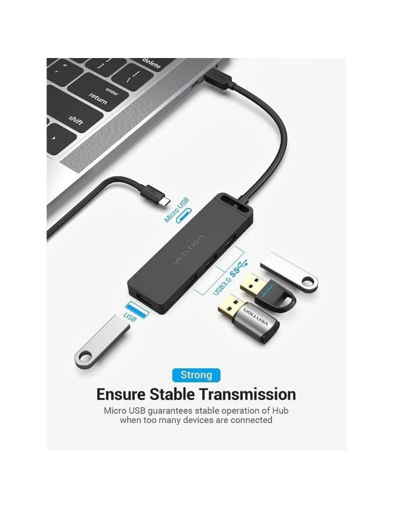 Hub USB Tipo-C Vention TGKBF/ 4xUSB/ 1xMicroUSB PD/ 1m