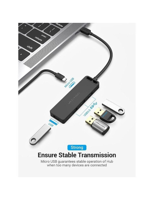 Hub USB Tipo-C Vention TGKBF/ 4xUSB/ 1xMicroUSB PD/ 1m