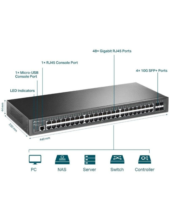 Switch Gestionable TP-Link Omada JetStream TL-SG3452X 52 Puertos/ RJ-45 10/100/1000/ SFP+ 10GBE