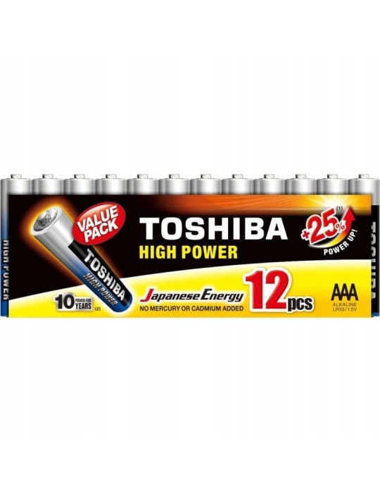Pack de 12 Pilas AAA Toshiba High Power LR03/ 1.5V/ Alcalinas