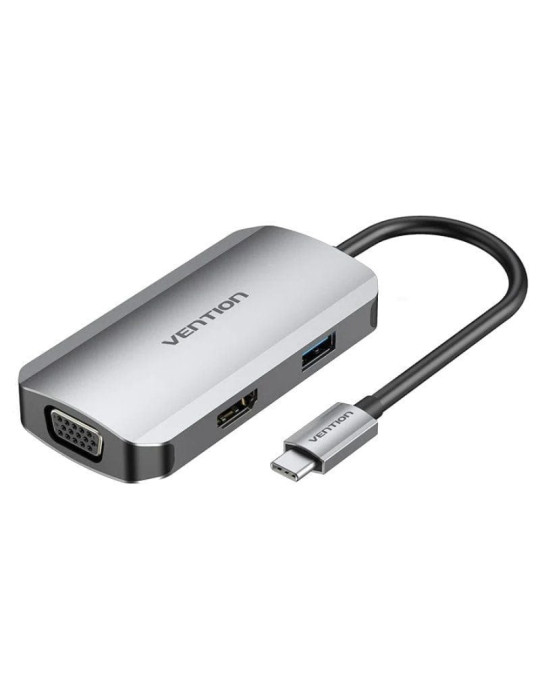 Docking USB Tipo-C Vention TOAHB/ 1xHDMI 4K/ 1xVGA/ 1xUSB/ 1xUSB Tipo-C PD/ Gris