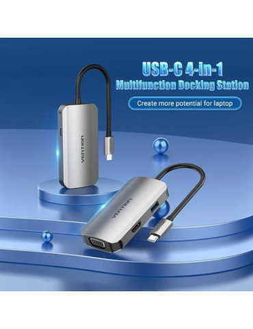 Docking USB Tipo-C Vention TOAHB/ 1xHDMI 4K/ 1xVGA/ 1xUSB/ 1xUSB Tipo-C PD/ Gris 2