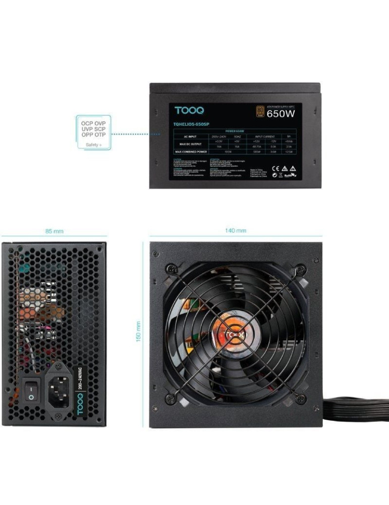 Fuente de Alimentación TooQ TQHELIOS-650SP/ 650W/ Ventilador 12cm/ 80 Plus Bronze
