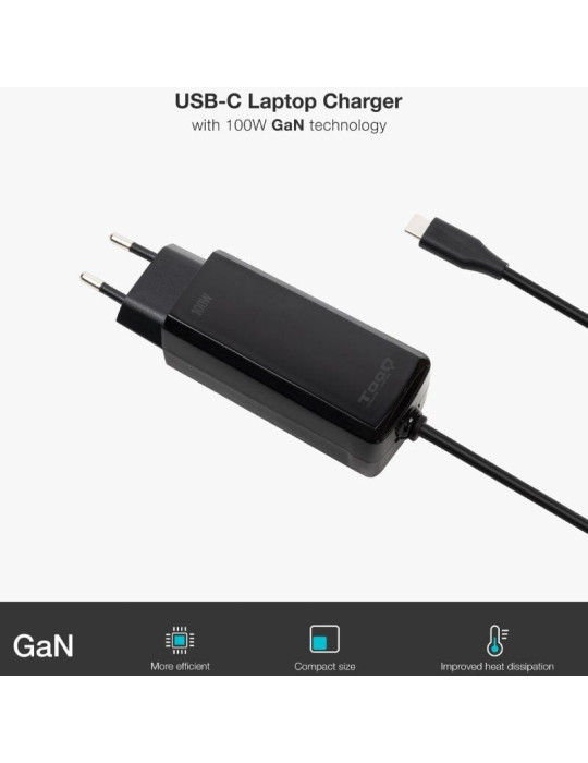 Cargador de Portátil GaN TooQ TQLC-USBCGAN100PD-C USB Tipo-C/ 100W/ Automático/ Voltaje 5-20V