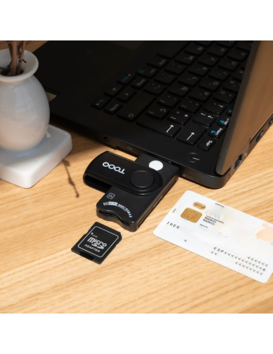 Lector de DNI, Tarjetas Inteligentes, SD y MicroSD TooQ TQR-3012B/ USB 2.0/ Negro