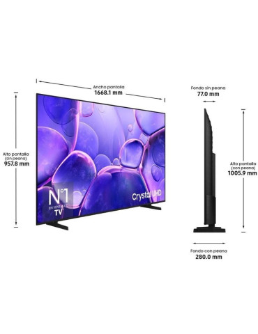 Televisor Samsung LED Crystal UHD TU75U8075FU 75"/ Ultra HD 4K/ Smart TV/ WiFi 2