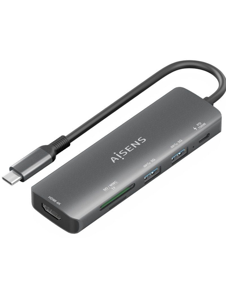 Docking USB Tipo-C Aisens ASUC-6P023-GR/ 1xHDMI 4K/ 2xUSB/ 1xUSB Tipo-C PD/ 1xLector Tarjetas/ Gris