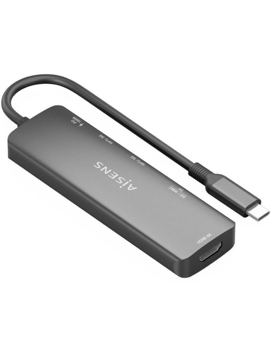 Docking USB Tipo-C Aisens ASUC-6P023-GR/ 1xHDMI 4K/ 2xUSB/ 1xUSB Tipo-C PD/ 1xLector Tarjetas/ Gris