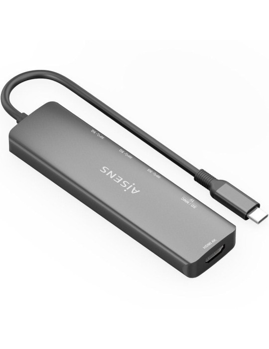 Docking USB Tipo-C Aisens ASUC-6P024-GR/ 1xHDMI 4K/ 3xUSB/ 1xLector Tarjetas/ Gris