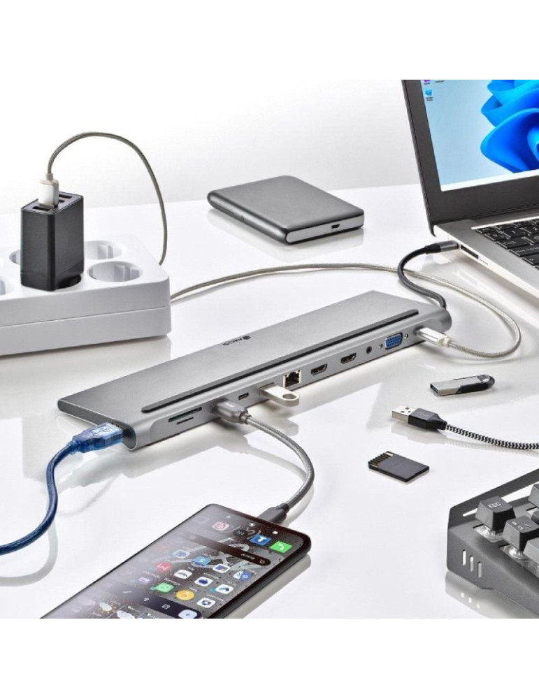 Docking USB Tipo-C NGS WonderDock12/ 3xUSB/ 2xHDMI 4K/ 1xVGA/ 1xRJ45/ 1xLector de Tarjetas/ 1xJack 3.5/ 1xUSB Tipo-C PD/ Gris