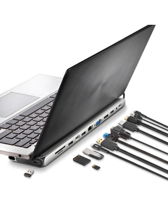 Docking USB Tipo-C NGS WonderDock 12 Pro/ 3xUSB/ 2xHDMI 4K/ 1xVGA/ 1xRJ45/ 1xLector de Tarjetas/ 1xJack 3.5/ 1xUSB Tipo-C PD/ Gr