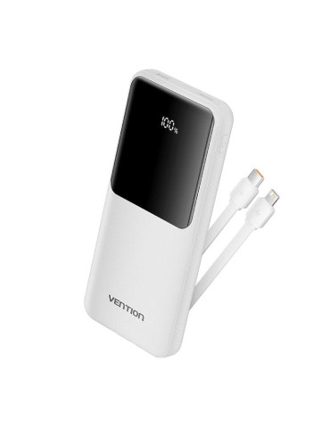 Powerbank 10000mAh Vention FHOW0/ 22.5W/ Blanca/ Incluye Cable USB Tipo-C y Lightning