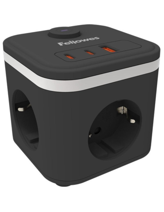 Regleta con Interruptor Fellowes/ 3 Tomas de corriente/ 1 USB - 2 USB Tipo-C/ Cable 2m/ Negra