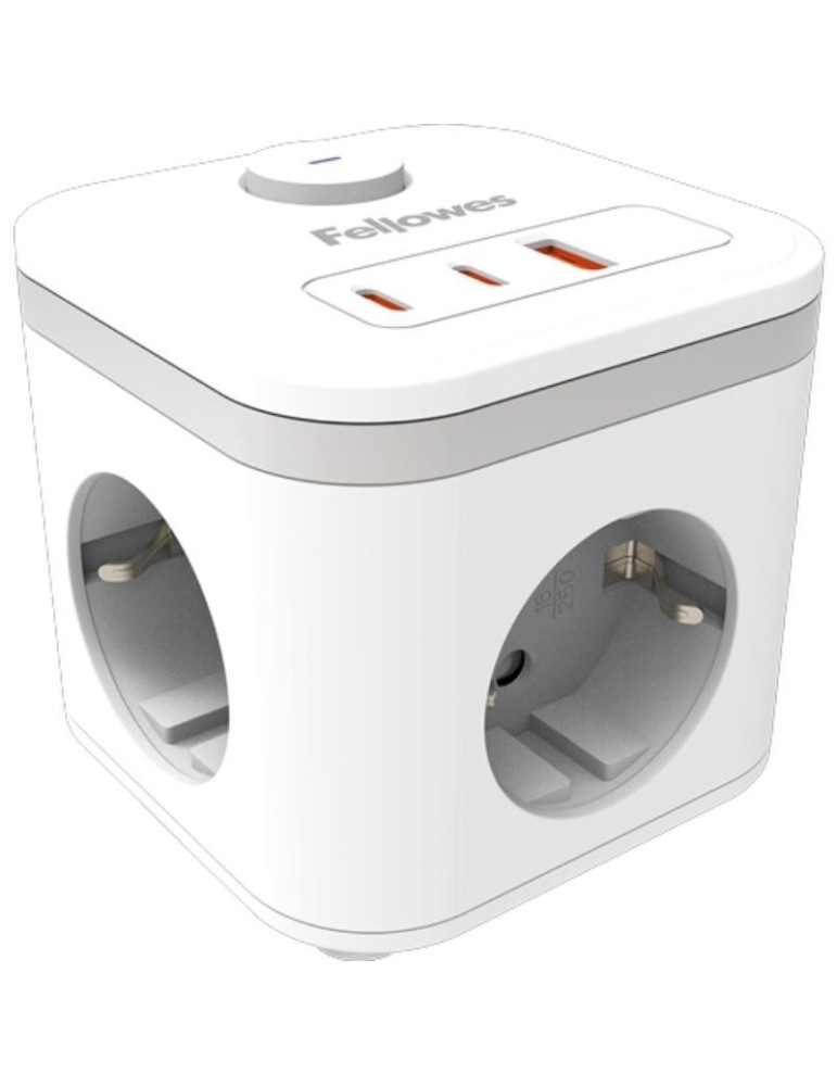 Regleta con Interruptor Fellowes/ 3 Tomas de corriente/ 1 USB - 2 USB Tipo-C/ Cable 2m/ Blanca