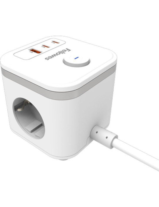 Regleta con Interruptor Fellowes/ 3 Tomas de corriente/ 1 USB - 2 USB Tipo-C/ Cable 2m/ Blanca