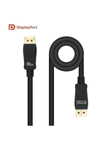 Cable DisplayPort 1.4 8K Nanocable 10.15.2502/ DisplayPort Macho - DisplayPort Macho/ 2m/ Certificado/ Negro 2