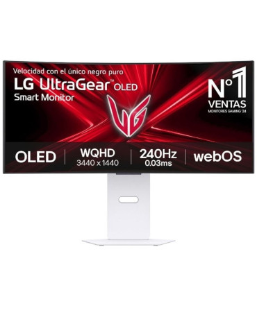 Smart Monitor Gaming Ultrapanorámico Curvo LG UltraGear 34GX90SA-W 34"/ WQHD/ Multimedia/ 0.03ms/ 240Hz/ OLED/ Regulable en altu