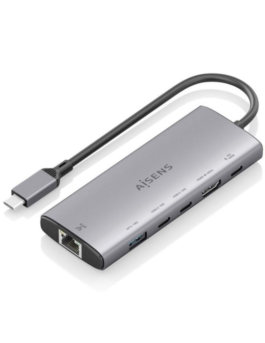 Docking USB Tipo-C Aisens ASUC-6P030-GR/ 1xHDMI 4K/ 1xUSB/ 2xUSB Tipo-C/ 1xRJ45/ 1xUSB Tipo-C PD/ Gris
