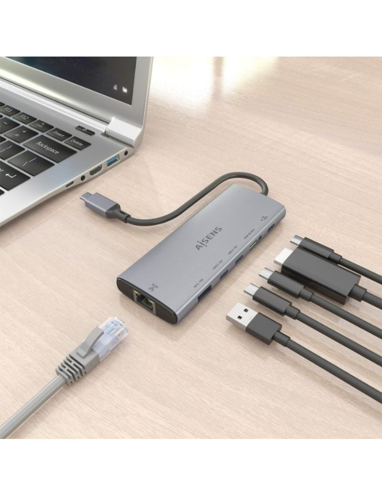 Docking USB Tipo-C Aisens ASUC-6P030-GR/ 1xHDMI 4K/ 1xUSB/ 2xUSB Tipo-C/ 1xRJ45/ 1xUSB Tipo-C PD/ Gris