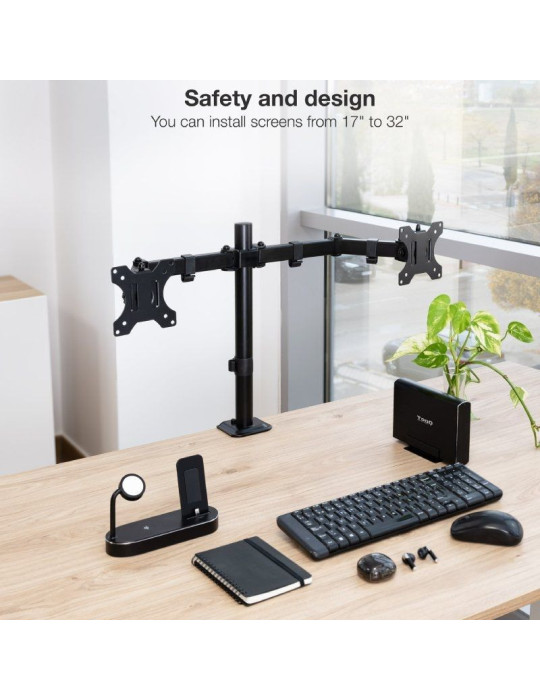 Soporte de Mesa para 2 Monitores TooQ DB1802TN-B/ Giratorio/ Inclinable/ hasta 8kg