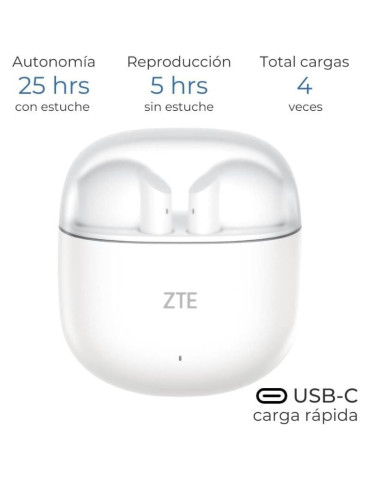 Auriculares Bluetooth ZTE Buds 2 con estuche de carga/ Autonomía 5h/ Blancos 2