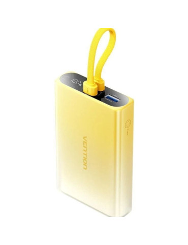 Powerbank 10000mAh Vention FHZY0/ 22.5W/ Amarillo/ Incluye Cable USB Tipo-C y Lightning