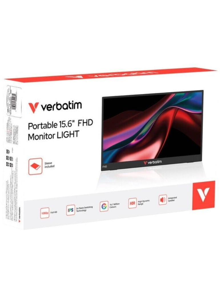 Monitor Portátil Verbatim Non-Touch Light 15.6"/ Full HD/ Multimedia/ Negro