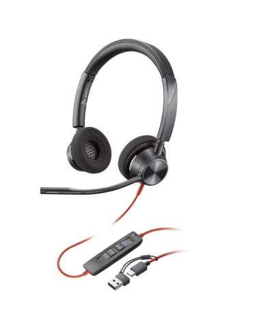 Auriculares Poly Blackwire 3320 para Microsoft Teams USB-C + Adaptador USB-C/A/ con Micrófono/ USB Tipo-C/ Negros