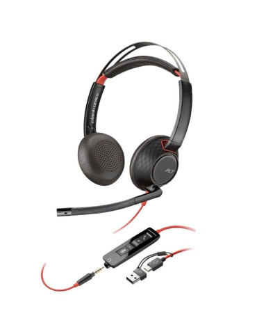 Auriculares Poly Blackwire 5220 USB-C + 3.5 mm + Adaptador USB-C/A/ con Micrófono/ Jack 3.5 - USB Tipo-C/ Bulk/ Negros
