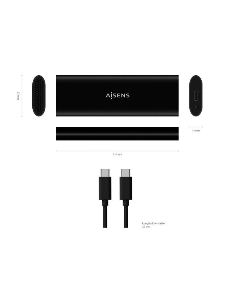 Caja Externa para Disco SSD M.2 SATA/NVMe Aisens ASM2-014B/ USB 3.2/ Sin tornillos