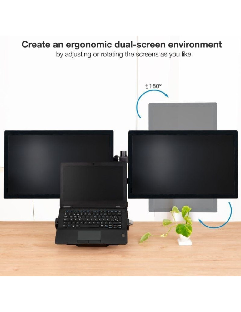 Soporte de Mesa para 2 Monitores y 1 Portátil TooQ DB1202TN-B/ Giratorio/ Inclinable/ hasta 9kg