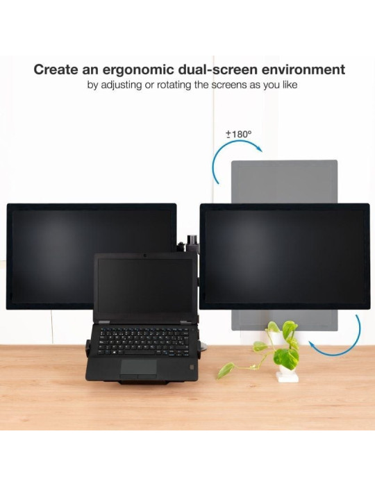 Soporte de Mesa para 2 Monitores y 1 Portátil TooQ DB1202TN-B/ Giratorio/ Inclinable/ hasta 9kg