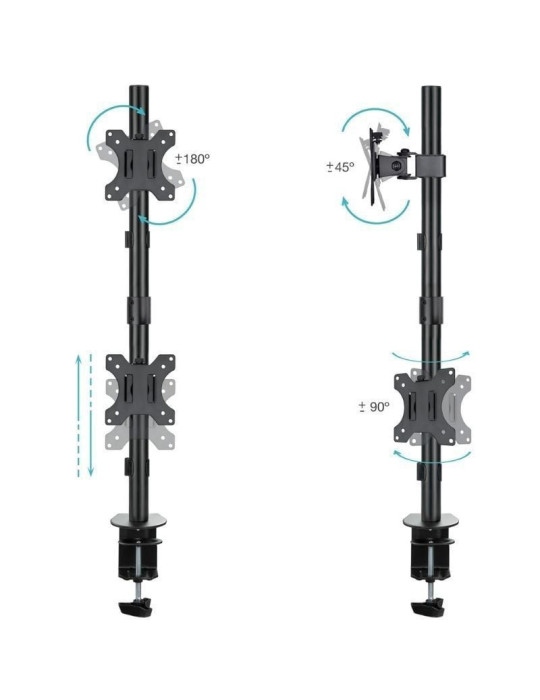 Soporte de Mesa para 2 Monitores TooQ DB1233TNV-B/ Giratorio/ Inclinable/ hasta 8kg