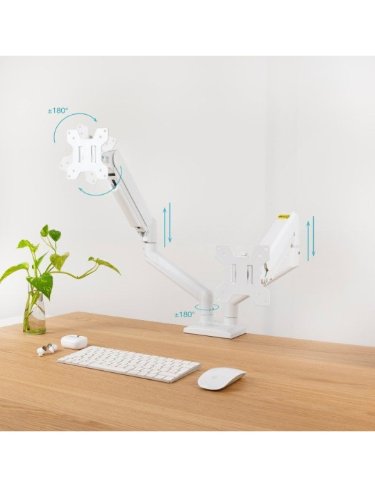 Soporte de Mesa para 2 Monitores TooQ DB1434TNR-W/ Giratorio/ Inclinable/ hasta 10kg