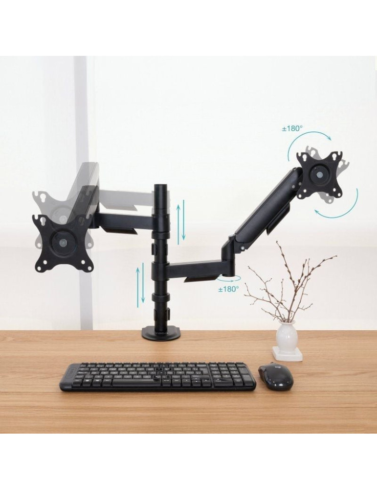 Soporte de Mesa para 2 Monitores TooQ DB1533TNR-B/ Giratorio/ Inclinable/ hasta 9kg