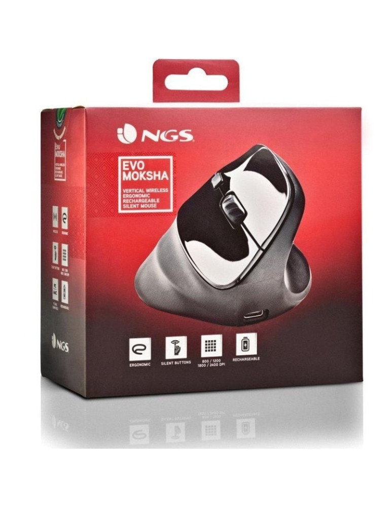 Ratón Vertical Inalámbrico NGS EVO Moksha/ Batería recargable/ Hasta 2400 DPI