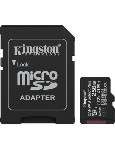 Tarjeta de Memoria Kingston CANVAS Select Plus 256GB microSD XC con Adaptador/ Clase 10/ 150MBs