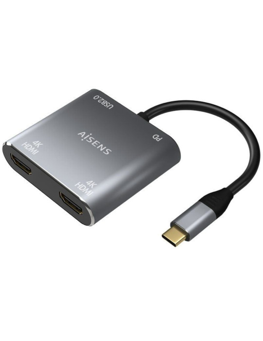 Conversor USB Tipo-C Aisens A109-0625/ 2x HDMI 4K SST MST Hembra - USB Tipo-C Macho - USB Hembra - USB Tipo-C Hembra