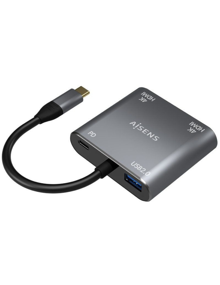 Conversor USB Tipo-C Aisens A109-0625/ 2x HDMI 4K SST MST Hembra - USB Tipo-C Macho - USB Hembra - USB Tipo-C Hembra