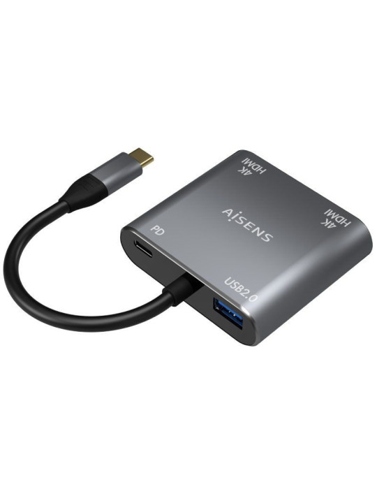 Conversor USB Tipo-C Aisens A109-0625/ 2x HDMI 4K SST MST Hembra - USB Tipo-C Macho - USB Hembra - USB Tipo-C Hembra