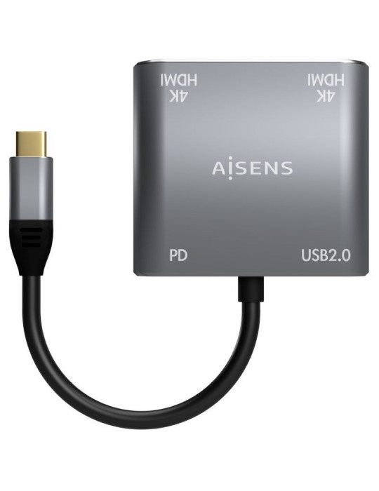 Conversor USB Tipo-C Aisens A109-0625/ 2x HDMI 4K SST MST Hembra - USB Tipo-C Macho - USB Hembra - USB Tipo-C Hembra