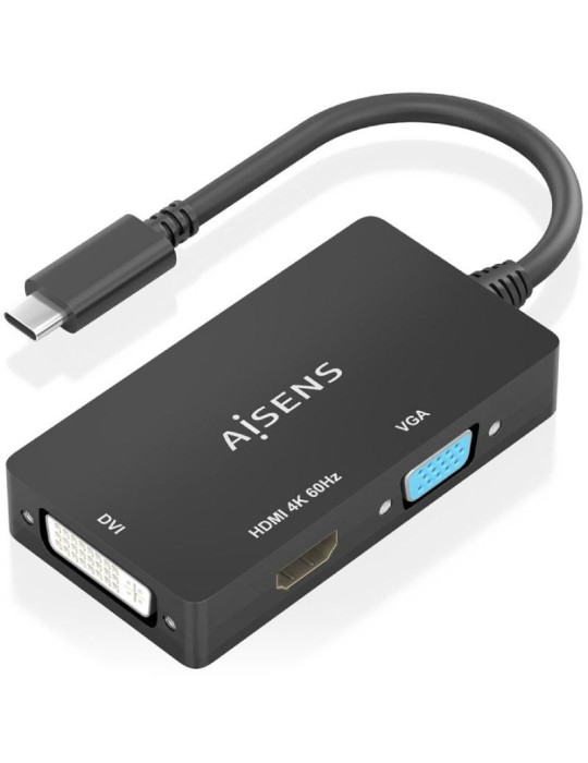 Conversor HDMI Aisens A109-0954/ USB Tipo-C Macho - DVI/HDMI/VGA Hembra/ 15cm/ Negro