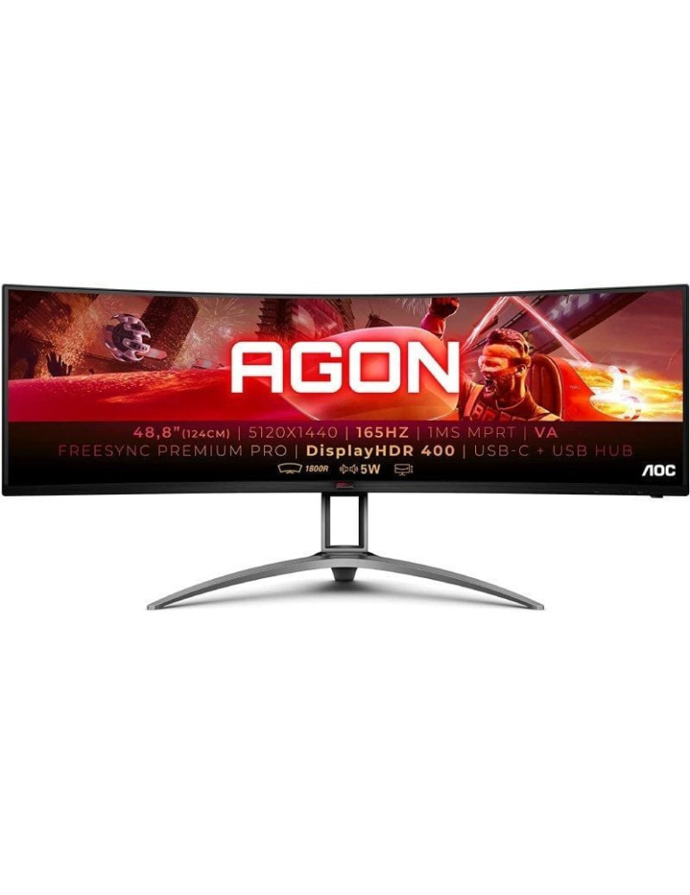 Monitor Gaming Ultrapanorámico Curvo AOC Agon AG493UCX2 48.8"/ Dual QHD/ 1ms/ 165Hz/ VA/ Multimedia/ Negro