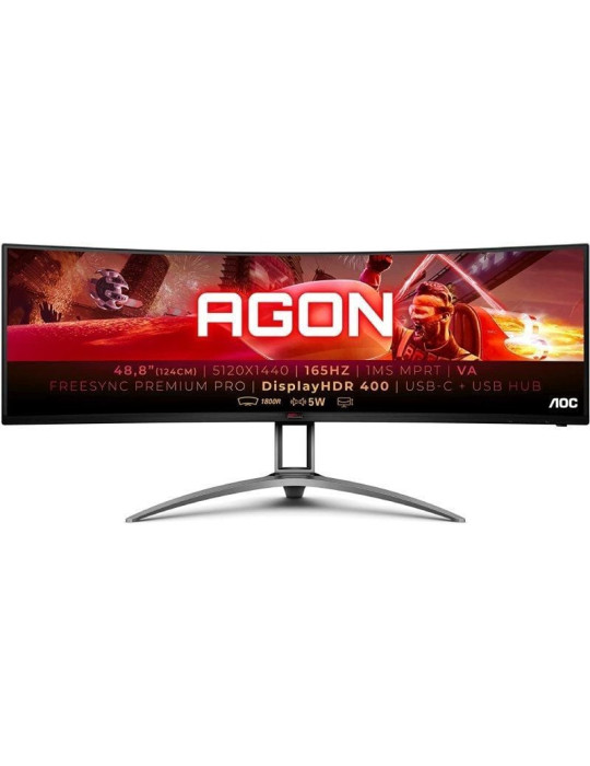 Monitor Gaming Ultrapanorámico Curvo AOC Agon AG493UCX2 48.8"/ Dual QHD/ 1ms/ 165Hz/ VA/ Multimedia/ Negro