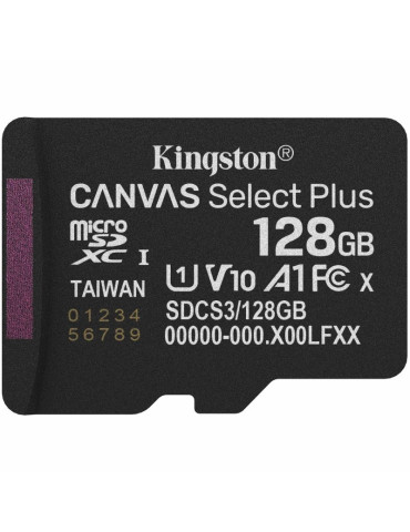 Tarjeta de Memoria Kingston CANVAS Select Plus 128GB microSD XC/ Clase 10/ 150MBs