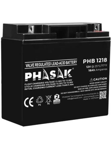 Batería Phasak PHB 1218 compatible con SAI/UPS PHASAK según especificaciones