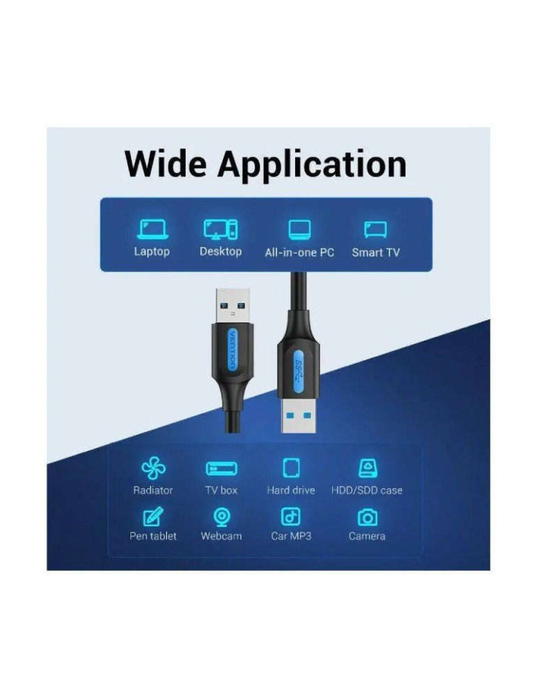 Cable USB 3.0 Vention CONBF/ USB Macho - USB Macho/ 5Gbps/ 1m/ Negro